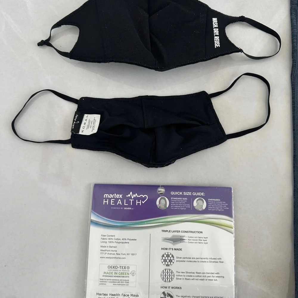 5 Face Masks New Martex Health, Adidas, Koral by Llana Kugel, Long Neck Gaiter +